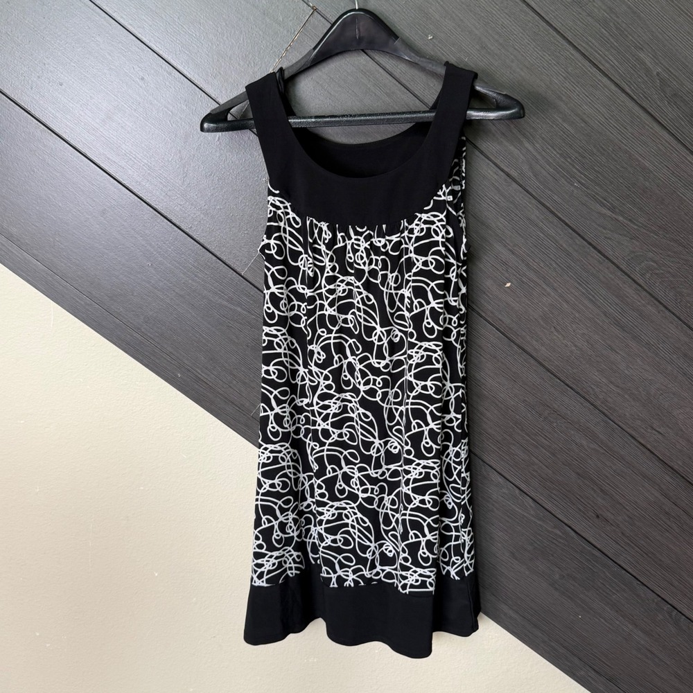 Wrapper Women's Y2K Sleeveless Shift Dress Black White Abstract Print Small NWT